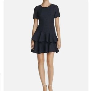 Rebecca Taylor Blue Puckered Jaquard Short Sleeve Ruffle Mini Dress Size 6